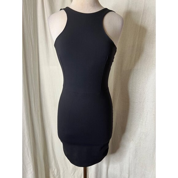 Donna Mizani Black Cutout Bodycon Dress L Nylon/Spandex Goth Mini - Picture 1 of 10